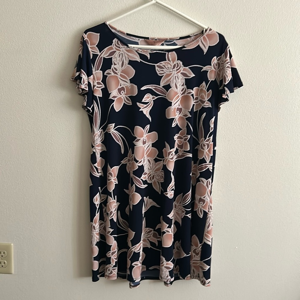 SJS Women Blue/pink floral Stretch Spandex Short Sleeve Dress..Size: XL P